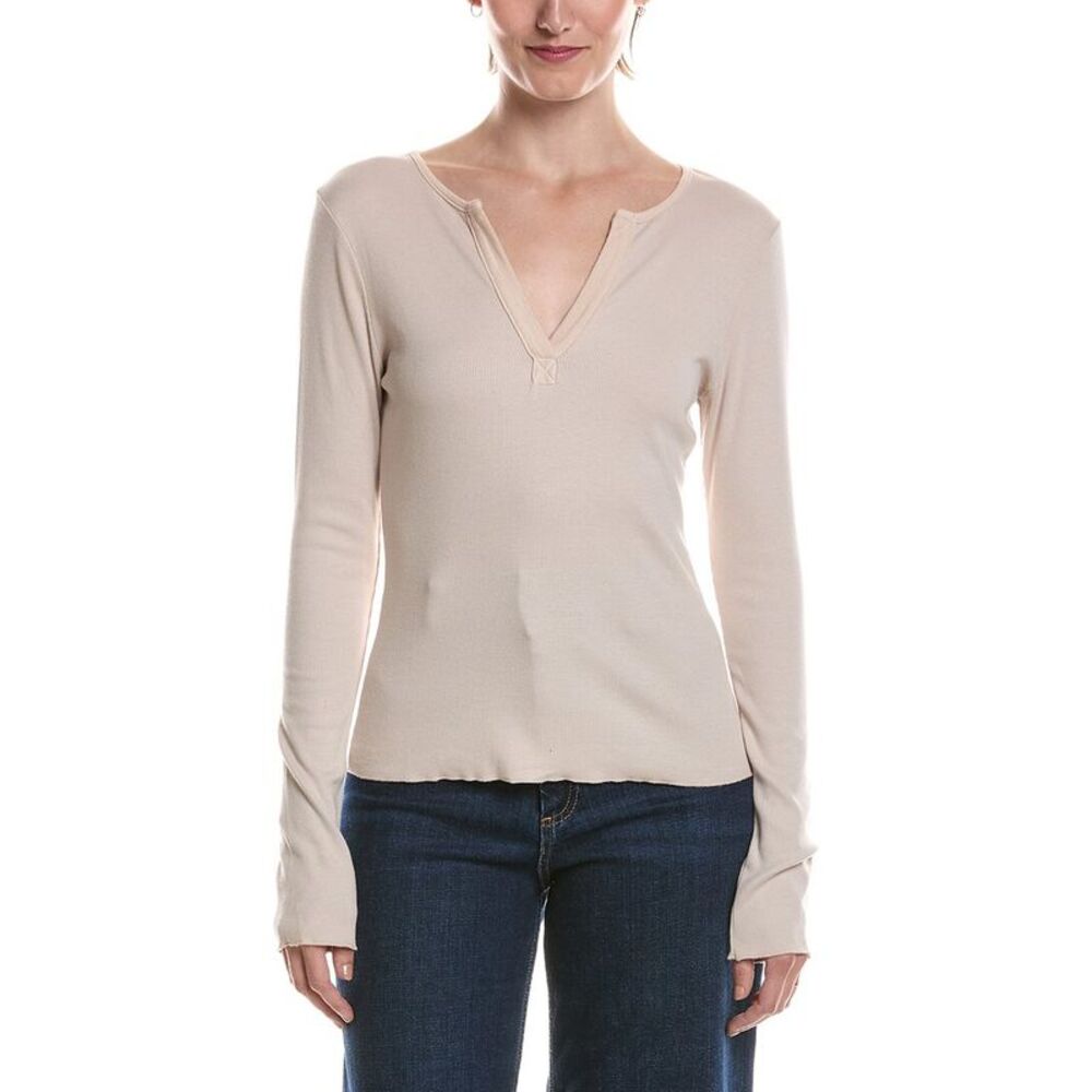 Michael Stars Womens  Salem Mixed Henley Top, White